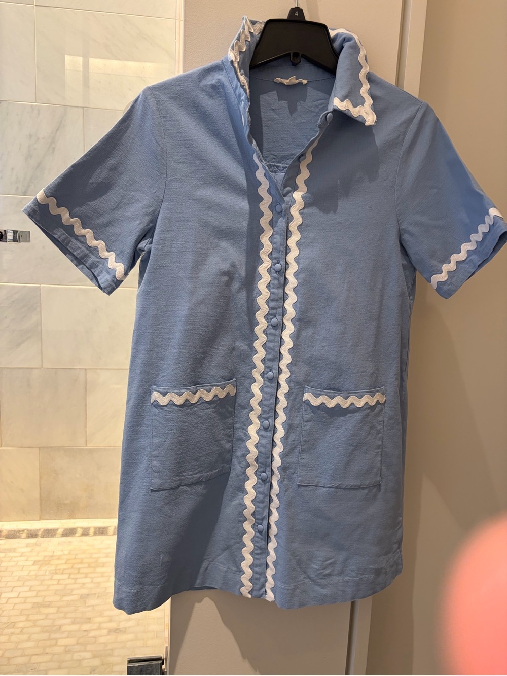 Light Blue Short Sleeve Dress with White Trim - Picture 4 of 4